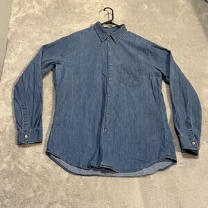 Uniqlo Shirt Mens XL Blue Denim Chambray Button Down Slim Fit Long Sleeve Pocket